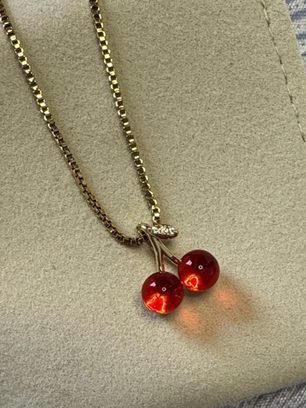 Gold Necklace with Red Cherry Pendant